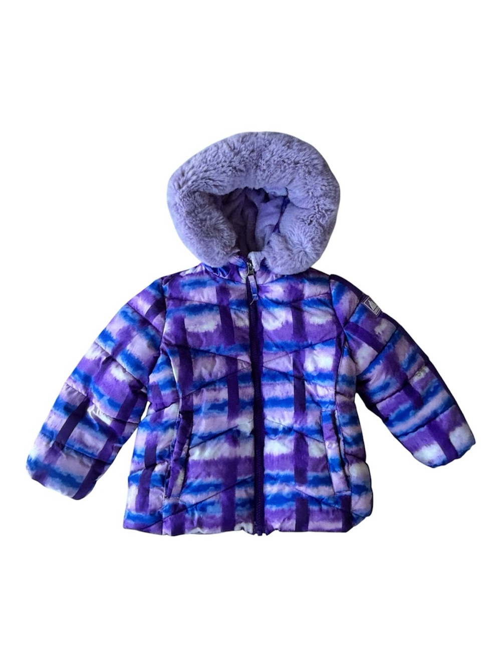 Snozu Girls 3T Purple Plaid Faux Fur Hooded Puffer Winter Coat Jacket